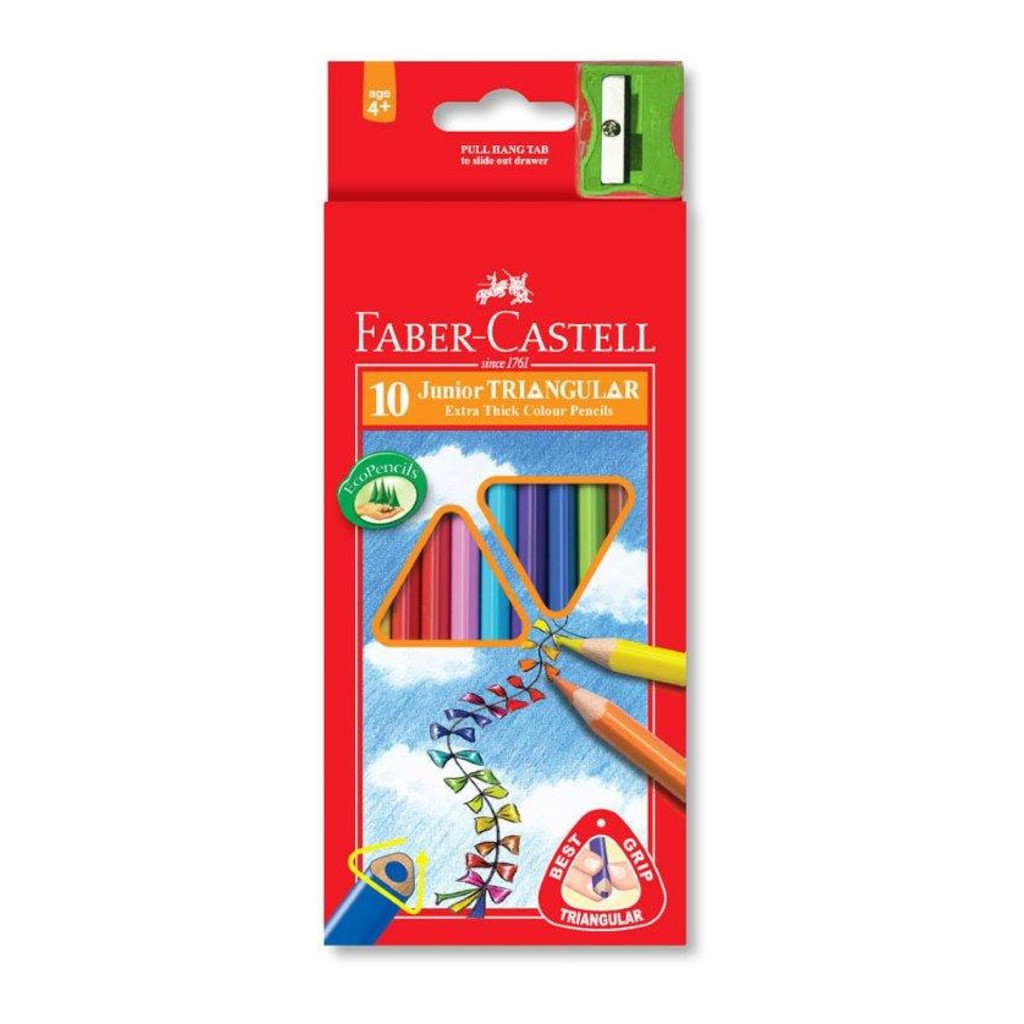 Jumbo Colour Pencils Triangular Pk10 + Sharpener Faber